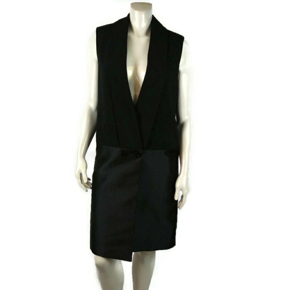 C/ MEO COLLECTIVE Womens Long Vest Small Black Casual Formal